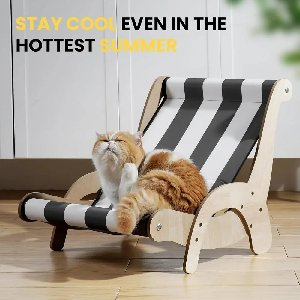 Cooling Cat Hammock Chair with Water Mat, Beach Style Lounger for Large Cats, El